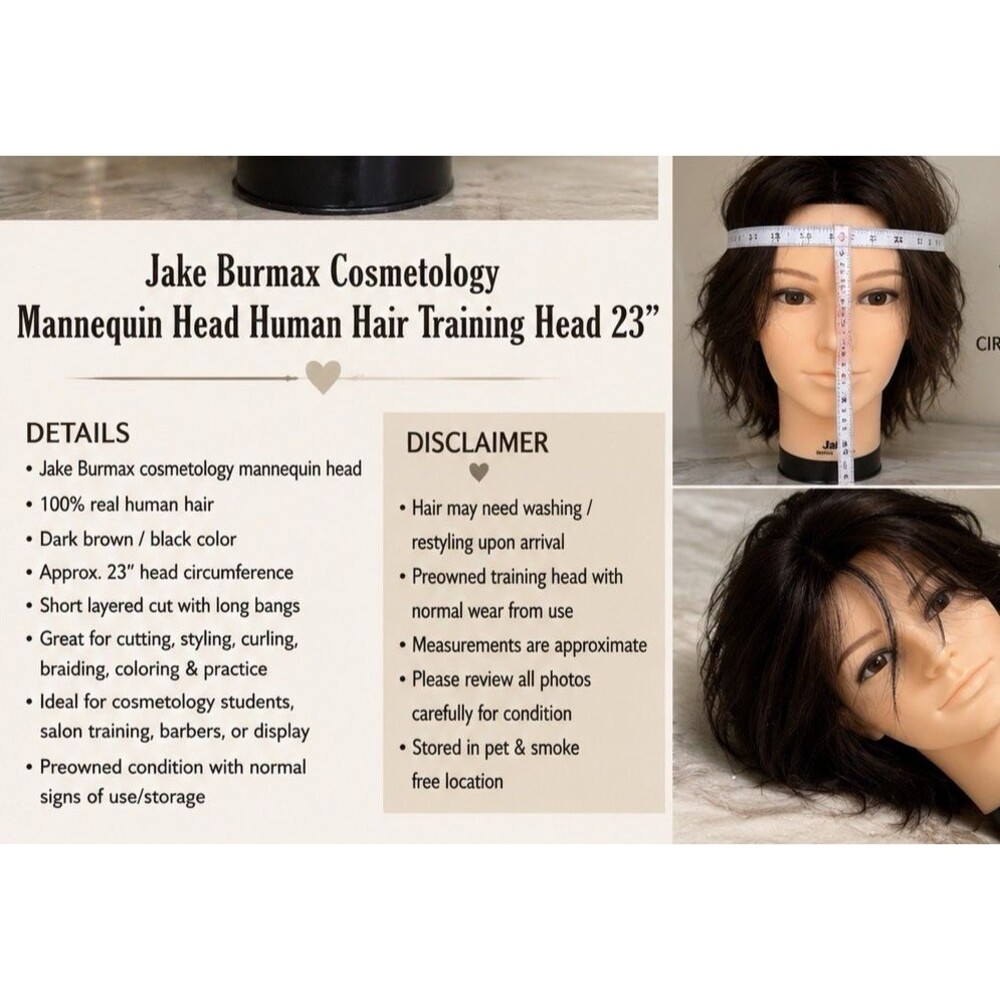 Jake Burmax Mannequin Cosmetology Head 100% Human Hair